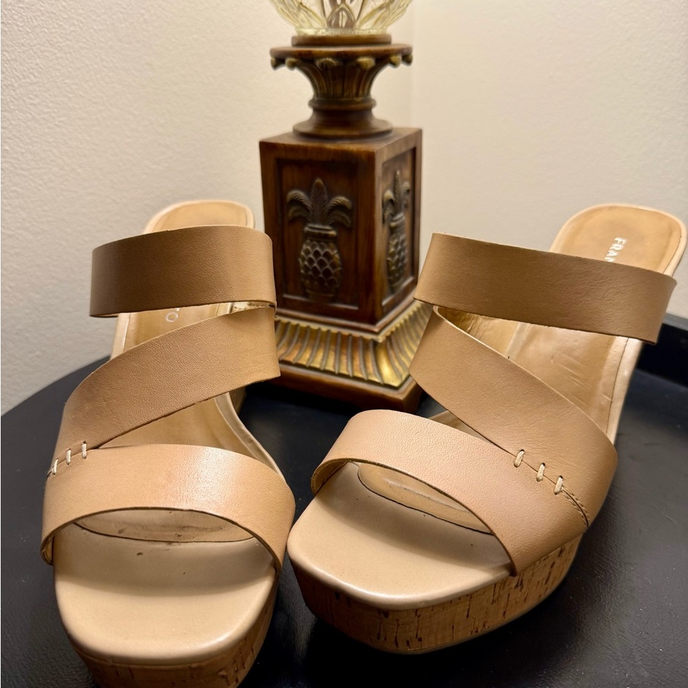 Franco Sarto Tan Leather Wedges Sandals Size 8